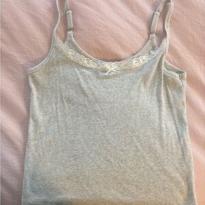 Hollister Lace-Trim Ribbed Camisole - Light Gray